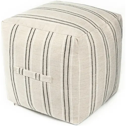 Farmhouse Storage Pouf - Beige Stripe