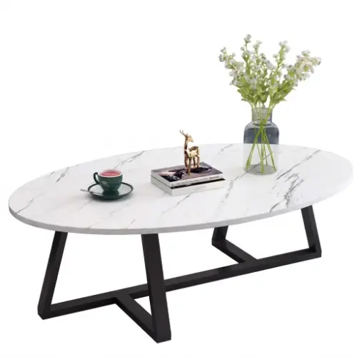 Oval Coffee Table - White Faux Marble